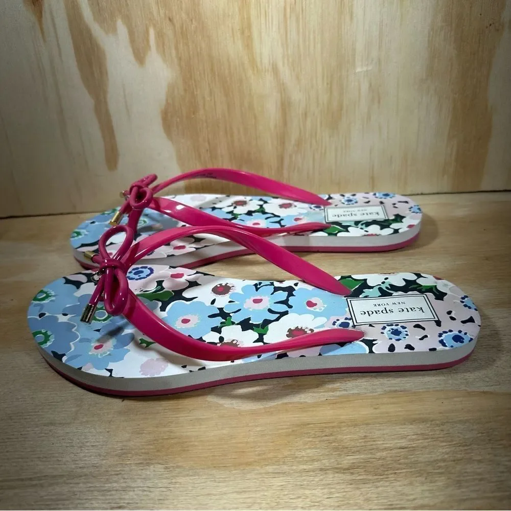 Kate Spade Pink Bow Sandals with Floral Pattern Women’s Size 7